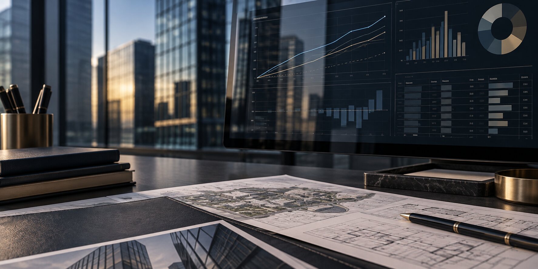 Real estate plans and financial underwriting charts